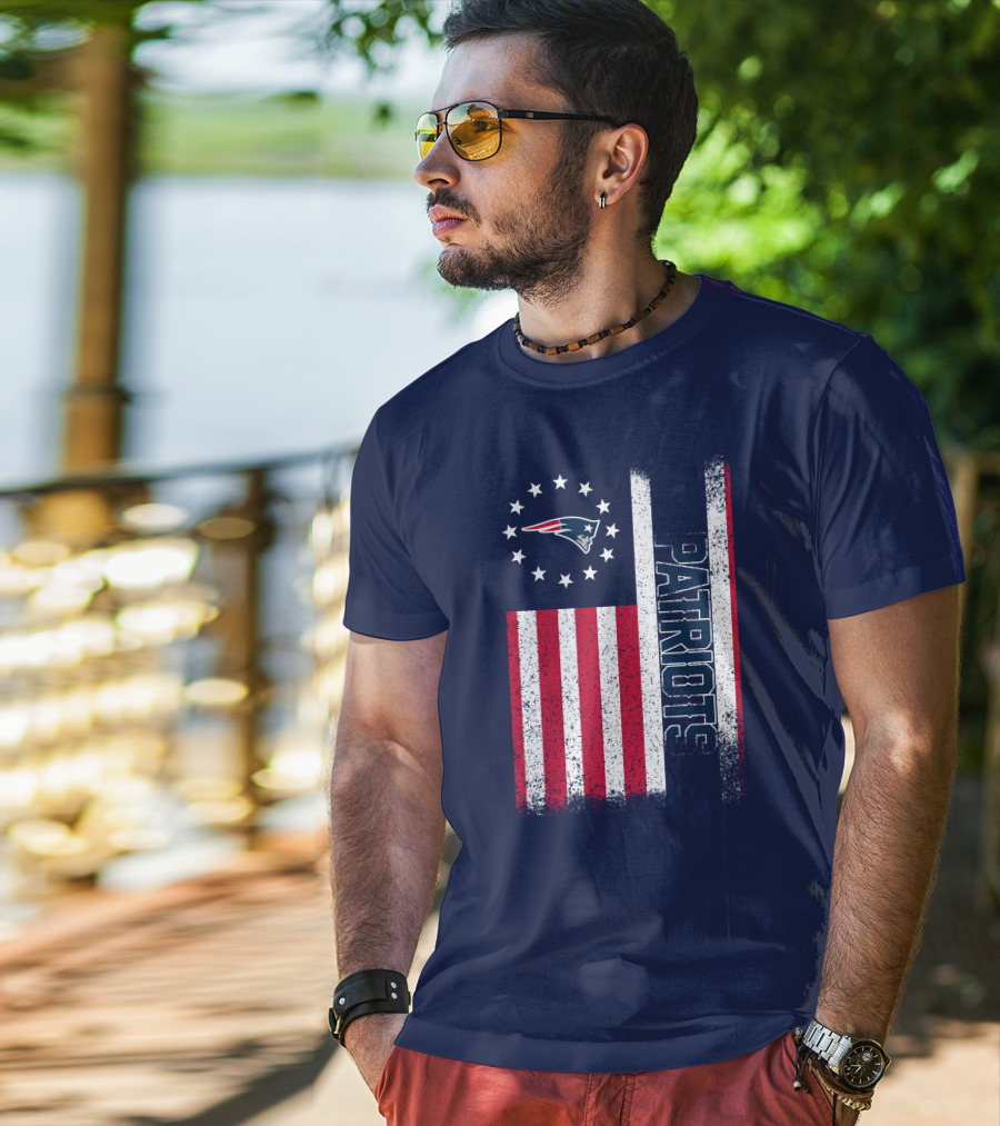 New England Patriots American Flag Patriots Logo Stars And Stripes T-Shirt