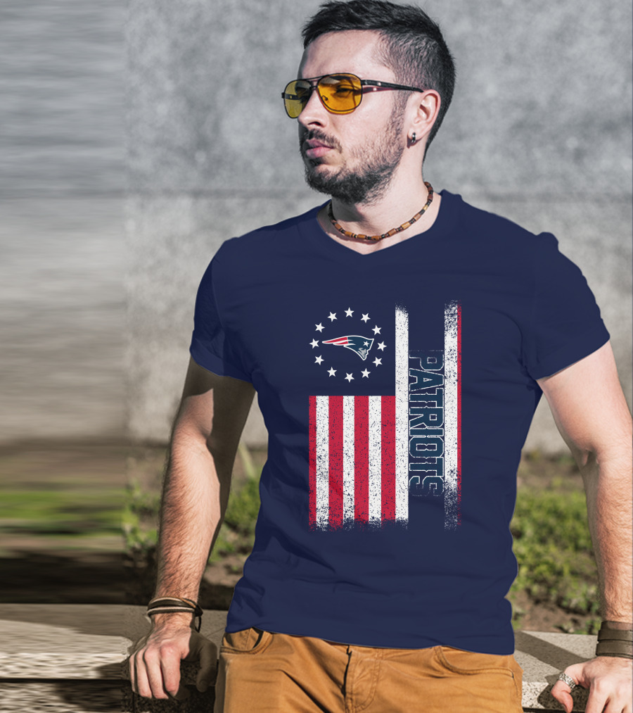 New England Patriots American Flag Patriots Logo Stars And Stripes T-Shirt