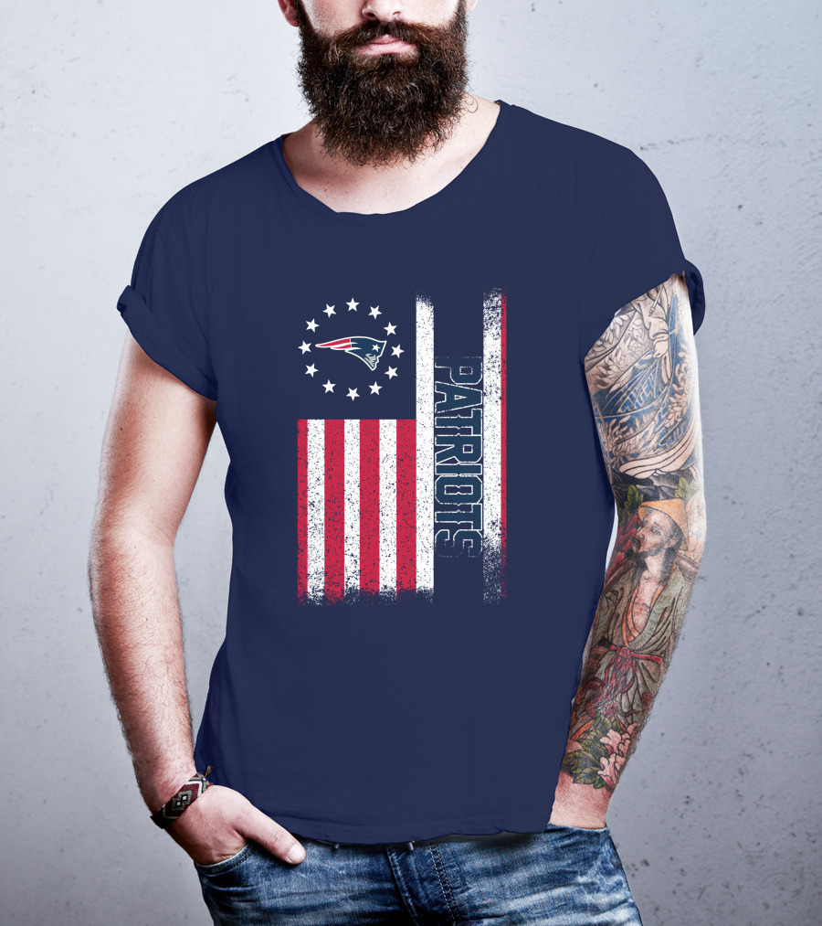 New England Patriots American Flag Patriots Logo Stars And Stripes T-Shirt