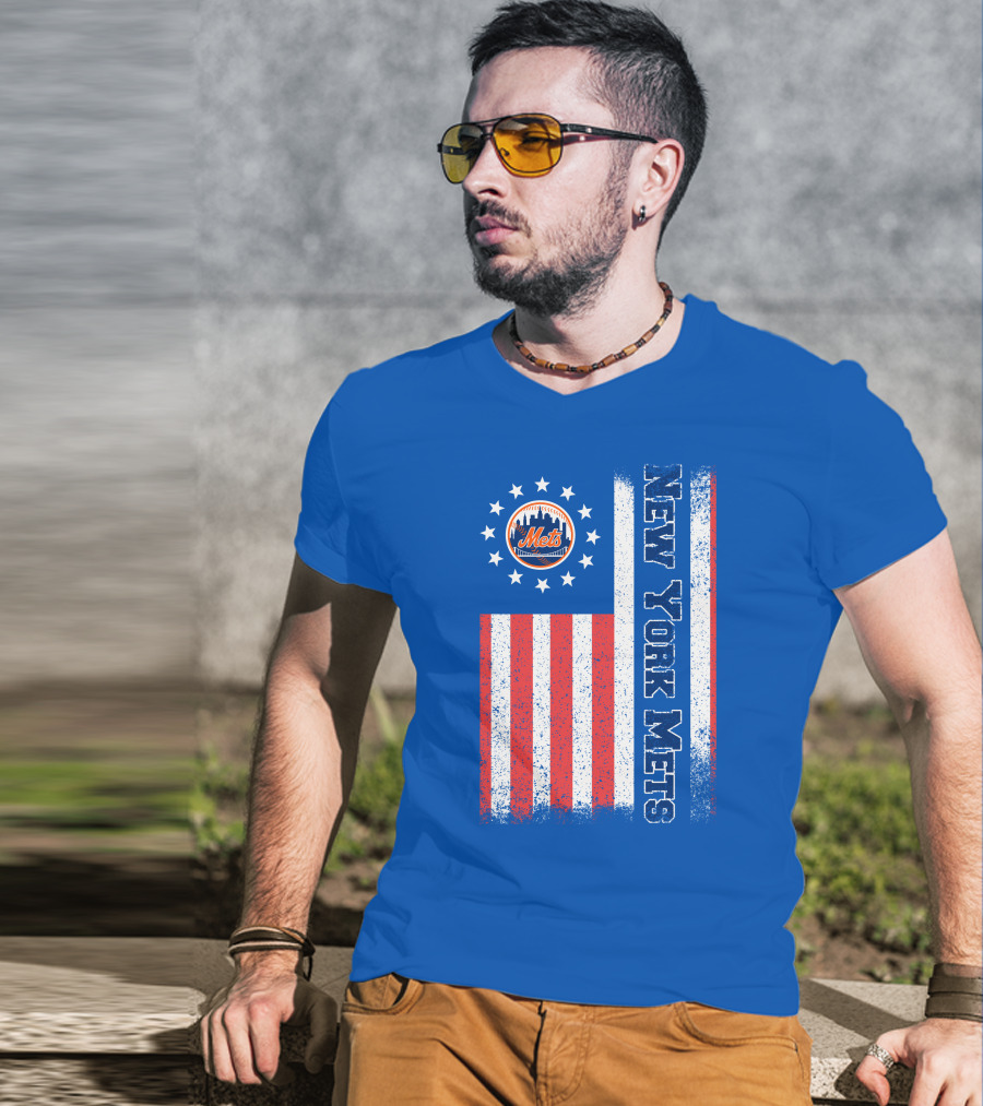 New York Mets American Flag Stars Stripes T-Shirt