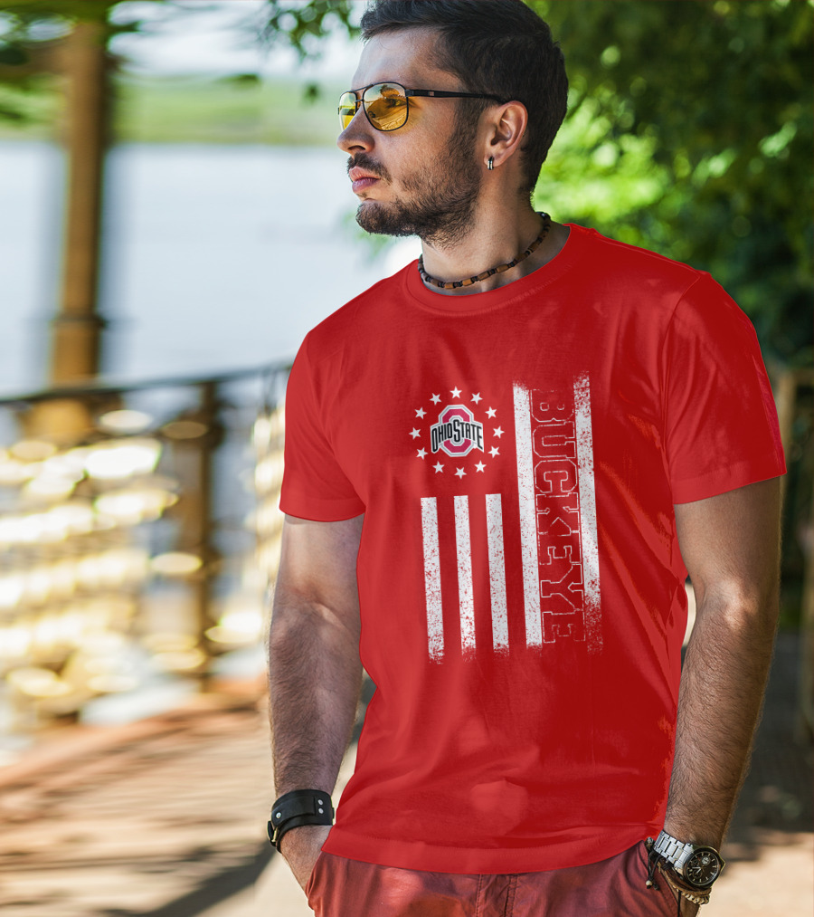 Ohio State Buckeye Stars And Stripes American Flag T-Shirt