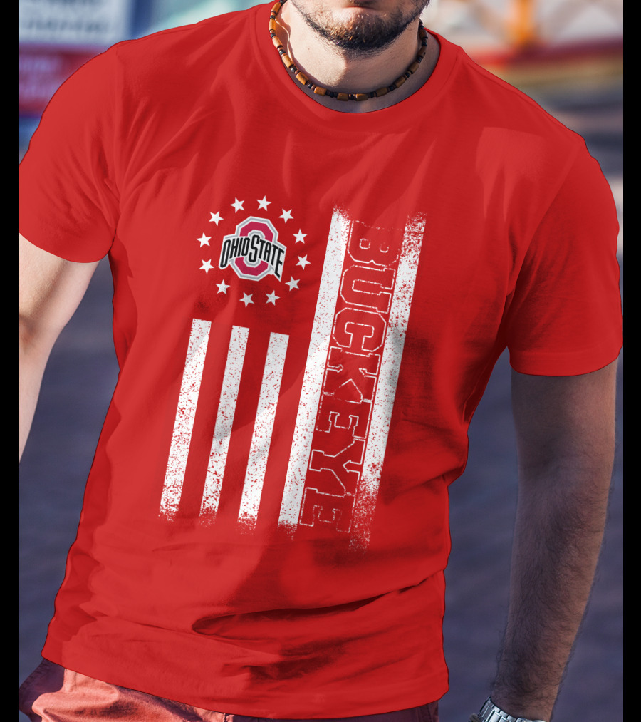 Ohio State Buckeye Stars And Stripes American Flag T-Shirt