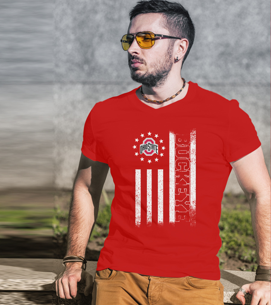 Ohio State Buckeye Stars And Stripes American Flag T-Shirt