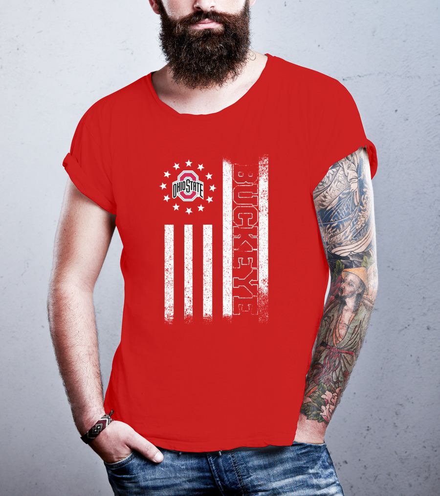 Ohio State Buckeye Stars And Stripes American Flag T-Shirt