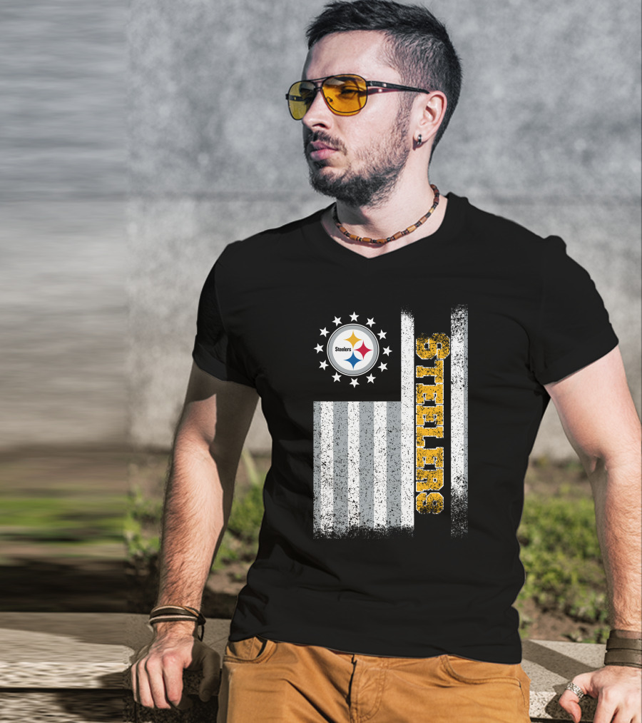 Pittsburgh Steelers American Flag Stars And Stripes T-Shirt