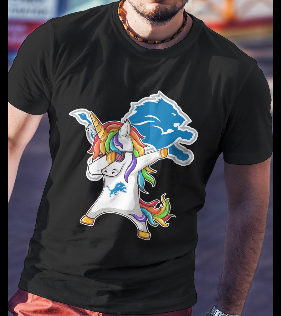 Detroit Lions Rainbow Unicorn Dabbing T-Shirt