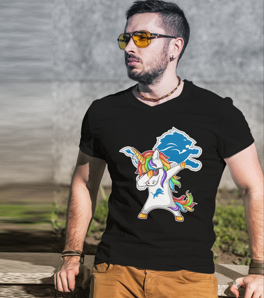 Detroit Lions Rainbow Unicorn Dabbing T-Shirt