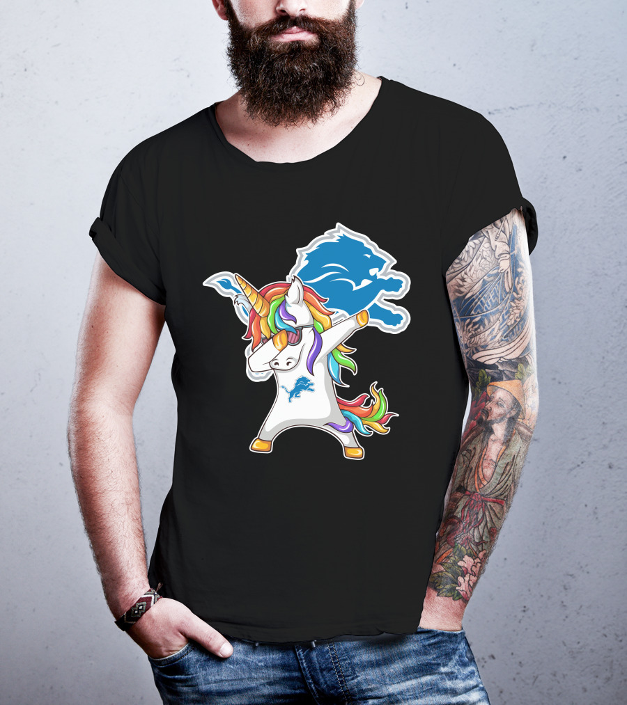 Detroit Lions Rainbow Unicorn Dabbing T-Shirt