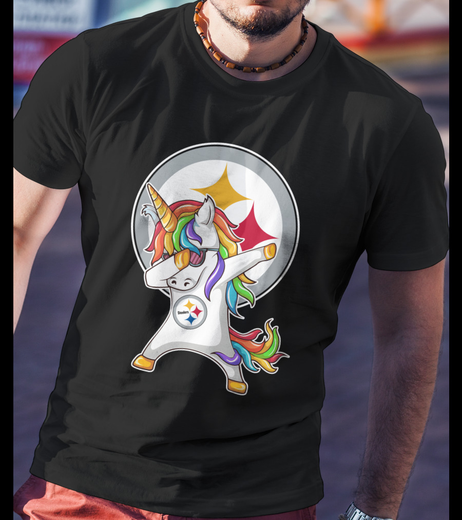 Pittsburgh Steelers Dabbing Unicorn Fan Design Rainbow T-Shirt