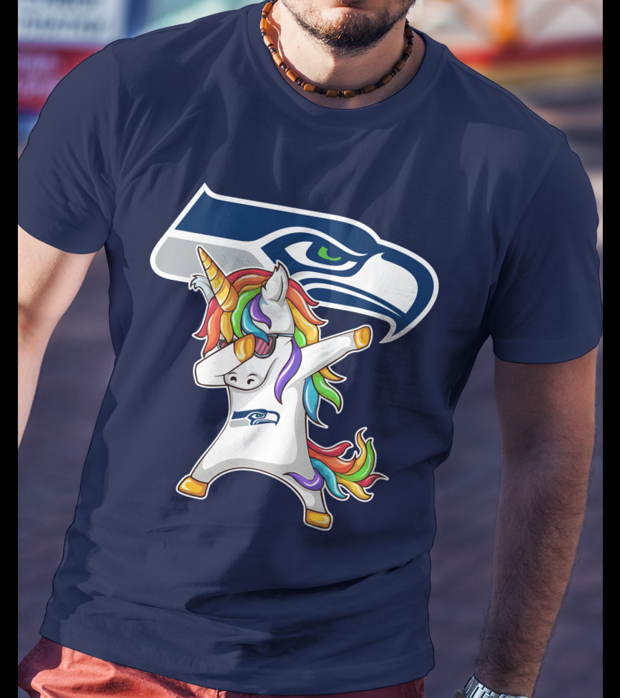 Seattle Seahawks Unicorn Dabbing Rainbow Hair T-Shirt