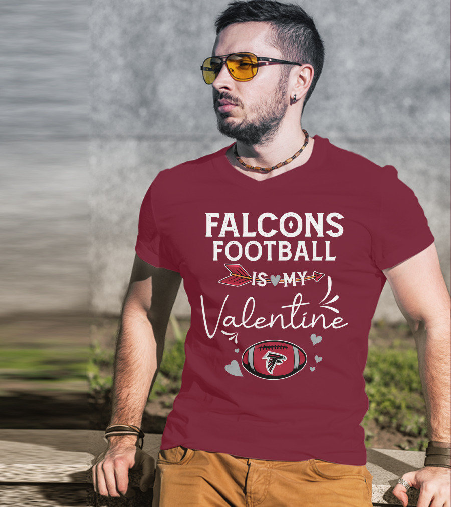 Falcons Football Is My Valentine With Arrow And Hearts Football T-Shirt