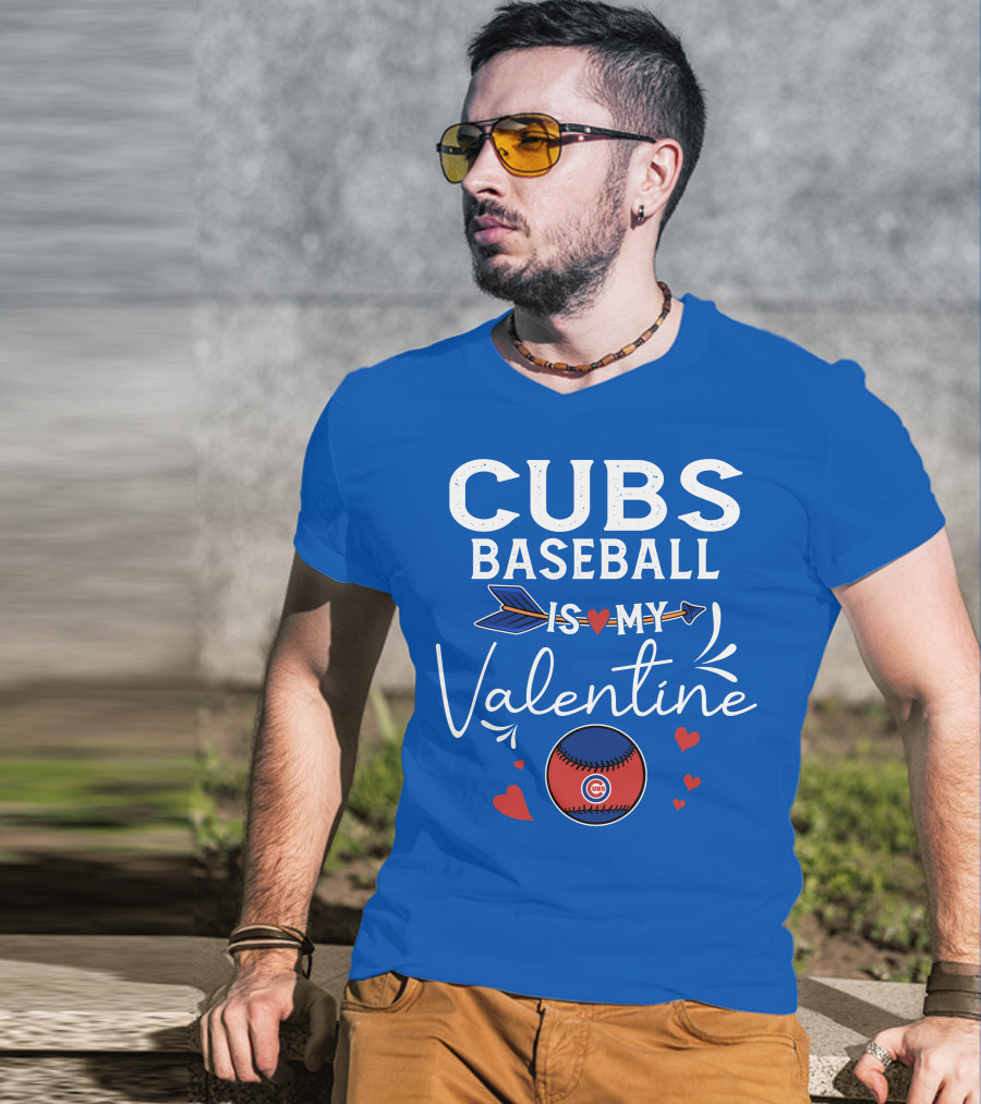 Cubs Baseball Is My Valentine With Hearts And Arrow T-Shirt