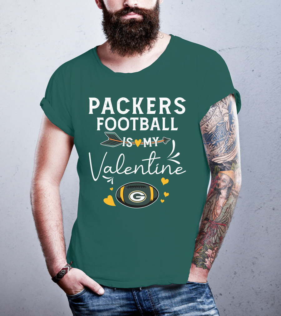 Packers Football Is My Valentine With Green Bay Logo And Hearts T-Shirt