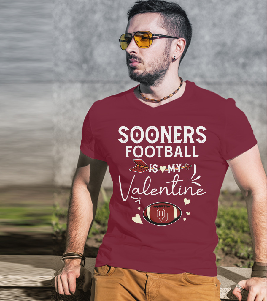 Sooners Football Is My Valentine OU Football Red Arrow And Hearts T-Shirt