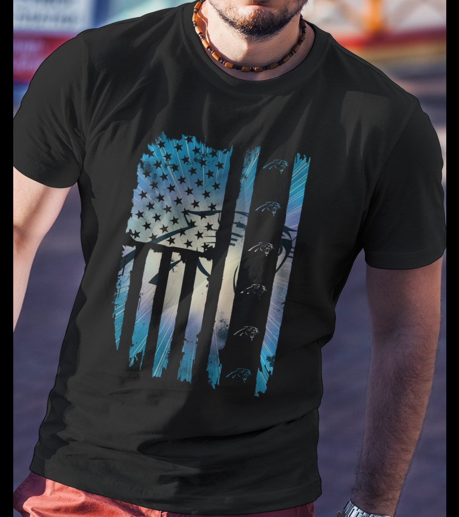 Carolina Panthers American Flag Distressed Stripes T-Shirt