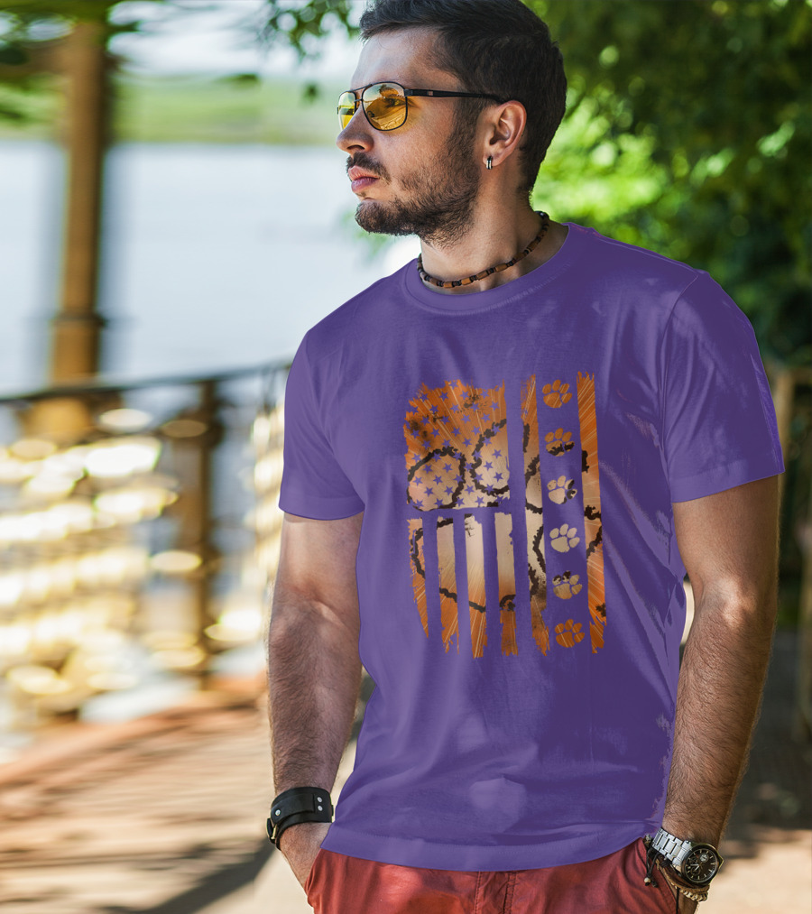Clemson Tigers Paw Print American Flag T-Shirt