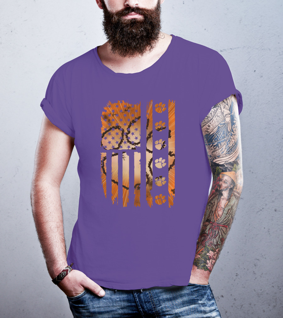 Clemson Tigers Paw Print American Flag T-Shirt