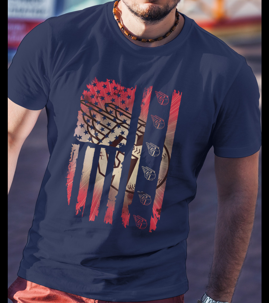 Cleveland Guardians American Flag Stripes Stars Baseball T-Shirt