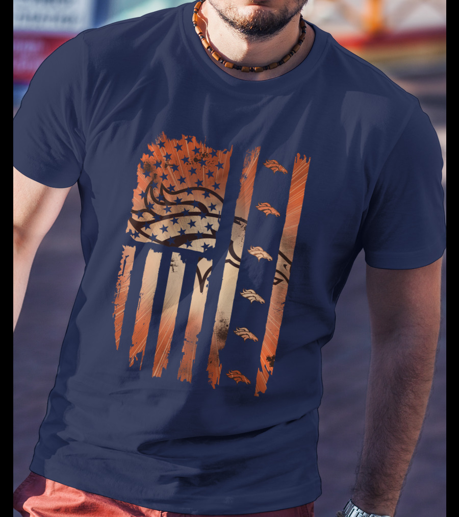 Denver Broncos Distressed American Flag Stars And Stripes T-Shirt
