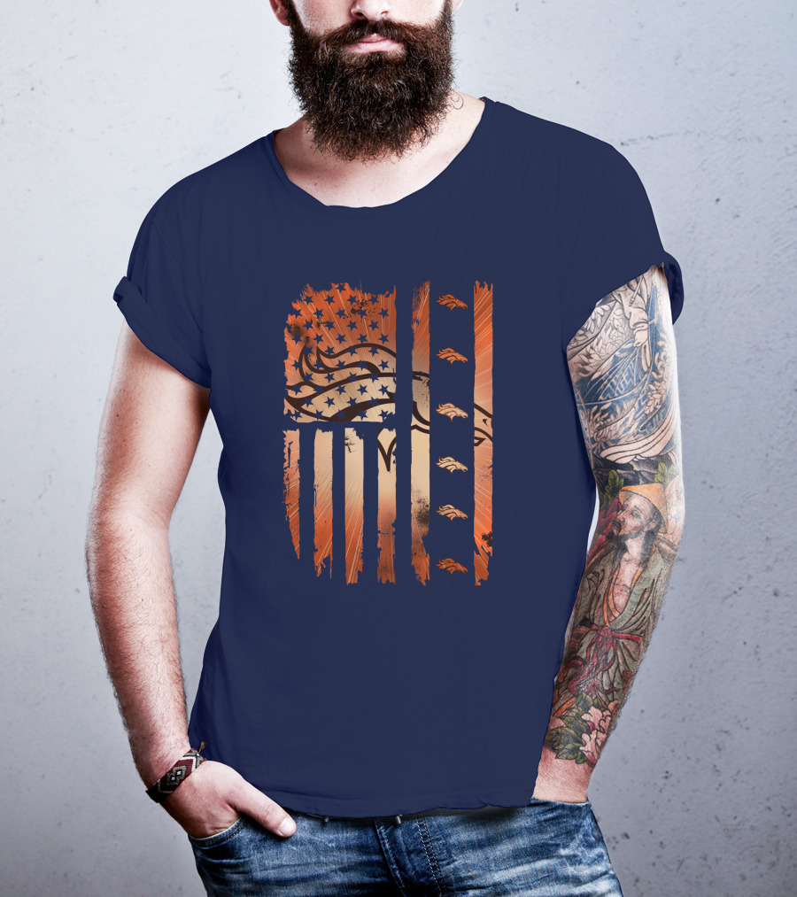 Denver Broncos Distressed American Flag Stars And Stripes T-Shirt