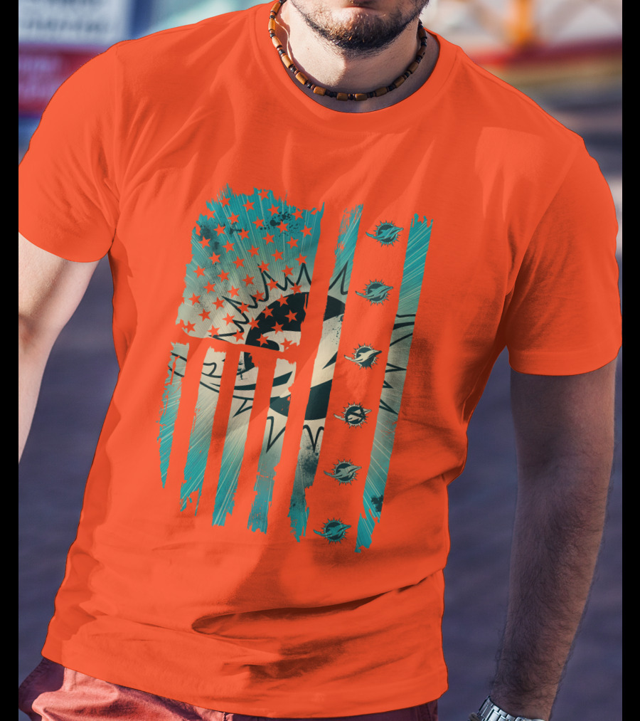Miami Dolphins American Flag Aqua And Stars T-Shirt