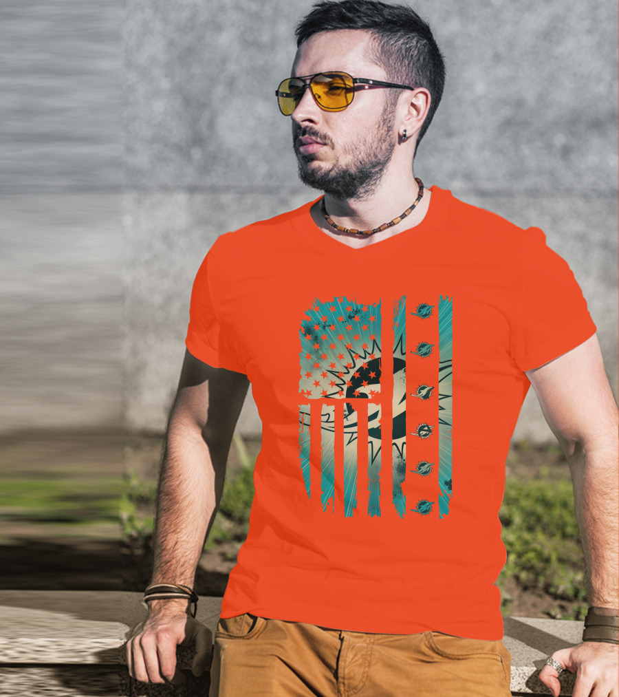 Miami Dolphins American Flag Aqua And Stars T-Shirt