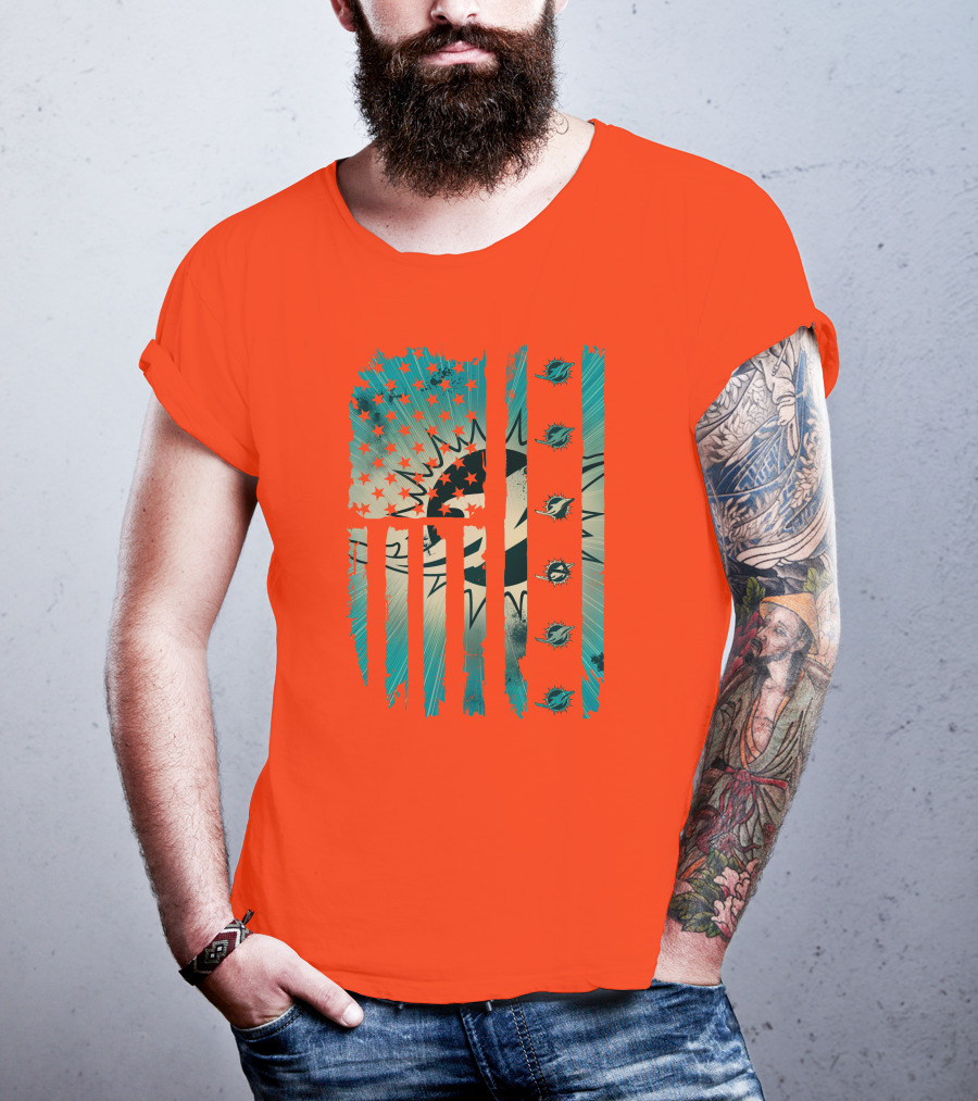 Miami Dolphins American Flag Aqua And Stars T-Shirt
