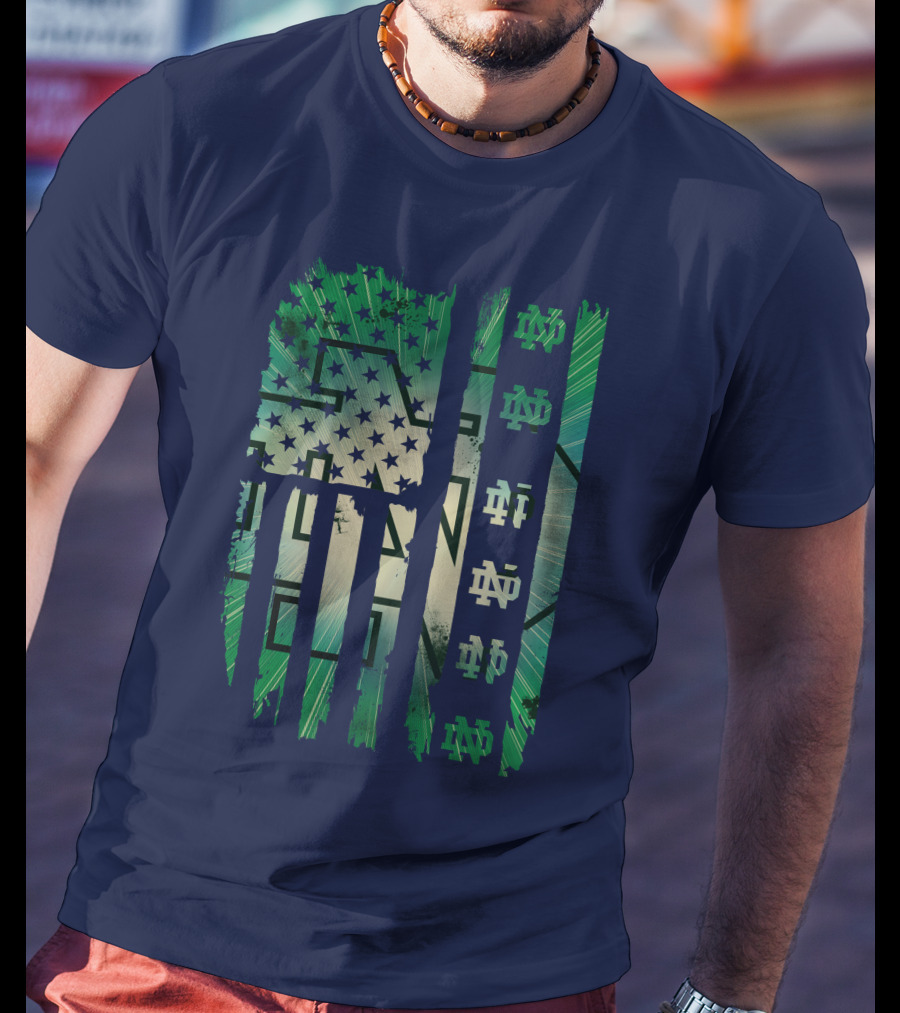 Notre Dame Nd American Flag Fighting Irish T-Shirt