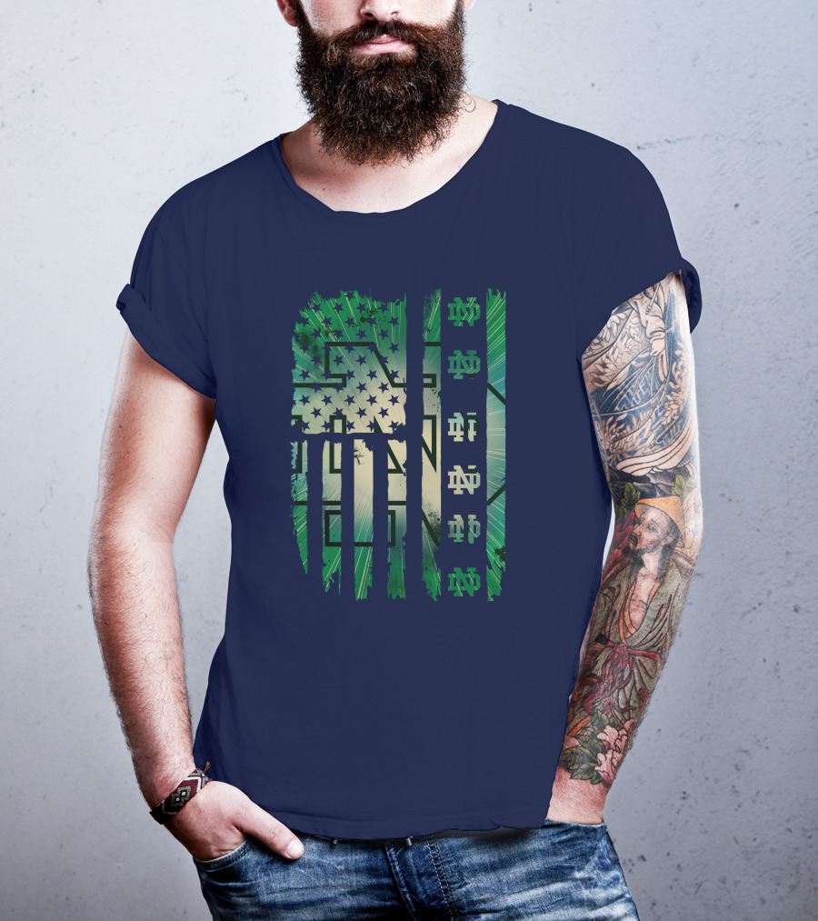 Notre Dame Nd American Flag Fighting Irish T-Shirt
