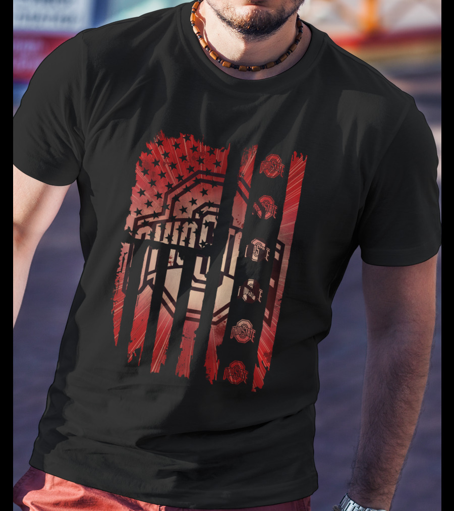Ohio State Buckeyes American Flag Stars Stripes T-Shirt