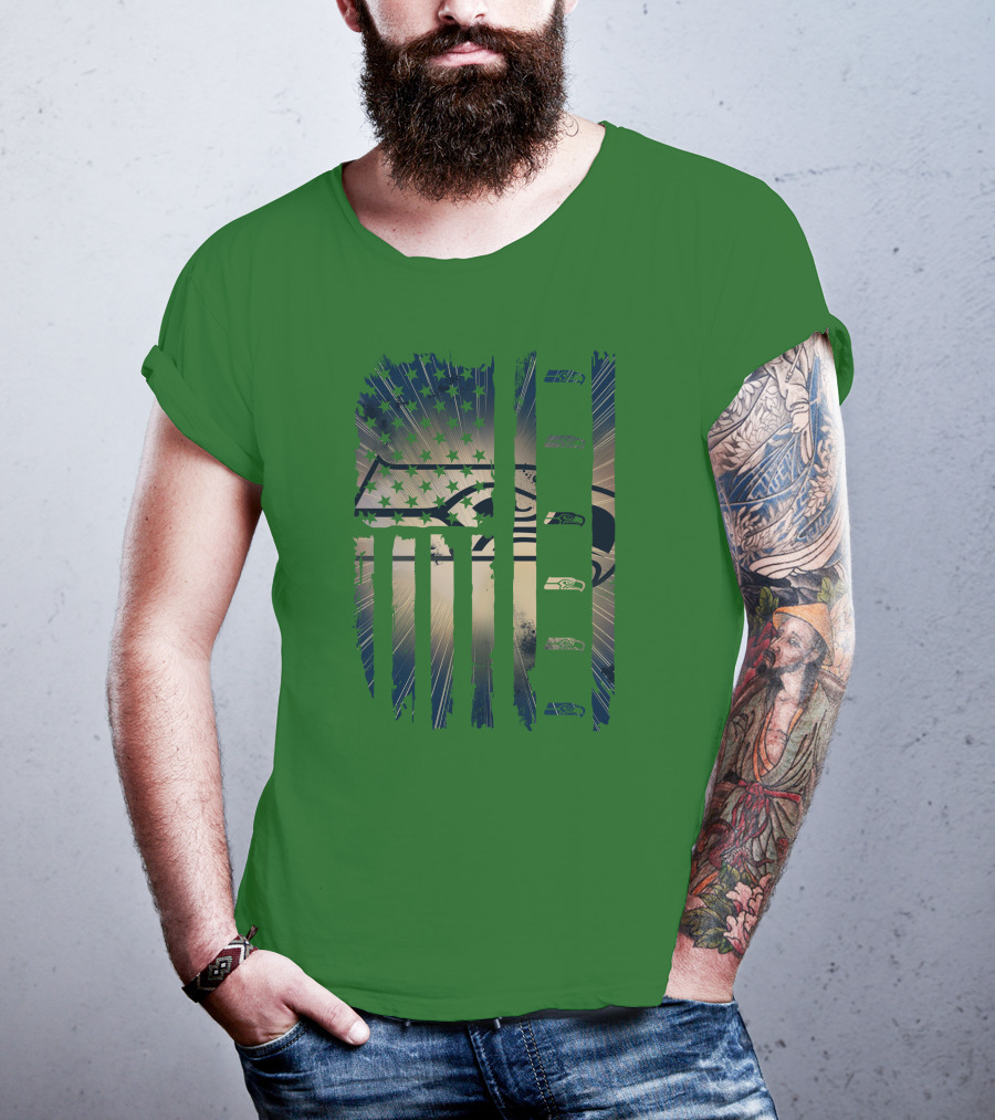 Seattle Seahawks American Flag Distressed Vintage T-Shirt