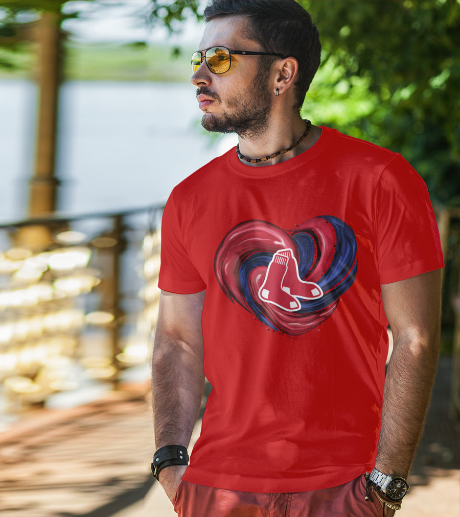 Boston Red Sox Tornado Heart Red And Blue Sox T-Shirt