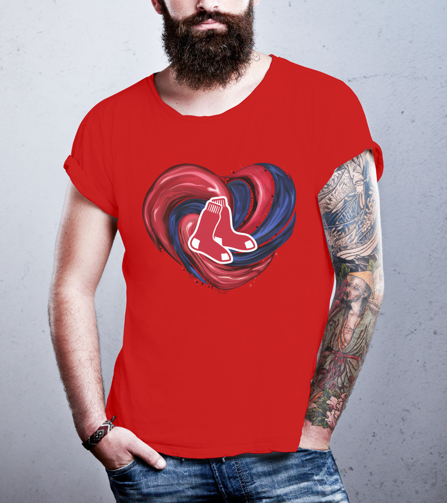 Boston Red Sox Tornado Heart Red And Blue Sox T-Shirt
