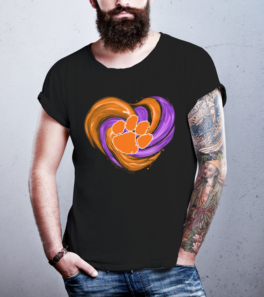 Clemson Tigers Paw Print Tornado Heart T-Shirt