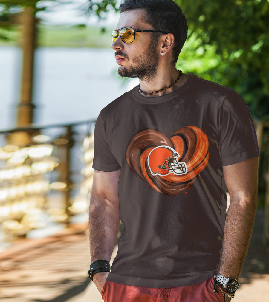 Cleveland Browns Football Helmet Tornado Heart T-Shirt