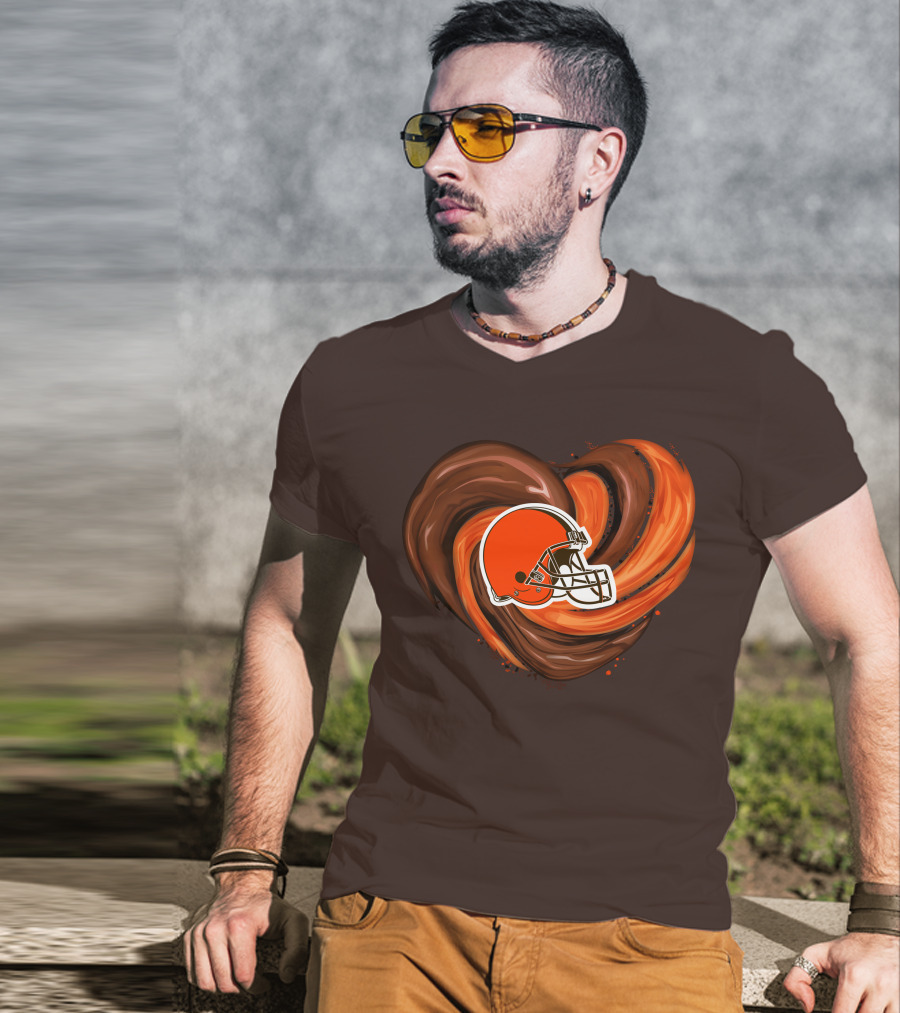 Cleveland Browns Football Helmet Tornado Heart T-Shirt