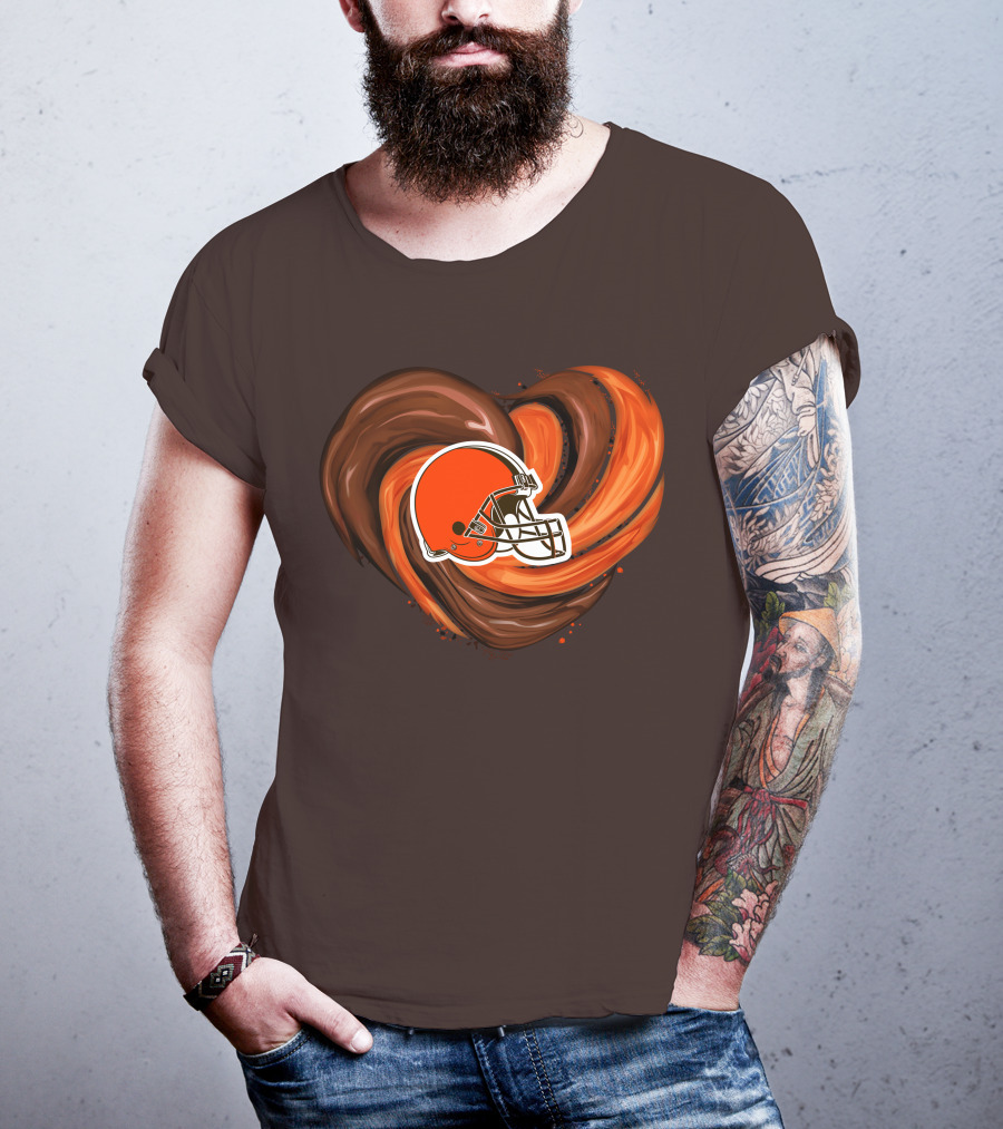 Cleveland Browns Football Helmet Tornado Heart T-Shirt
