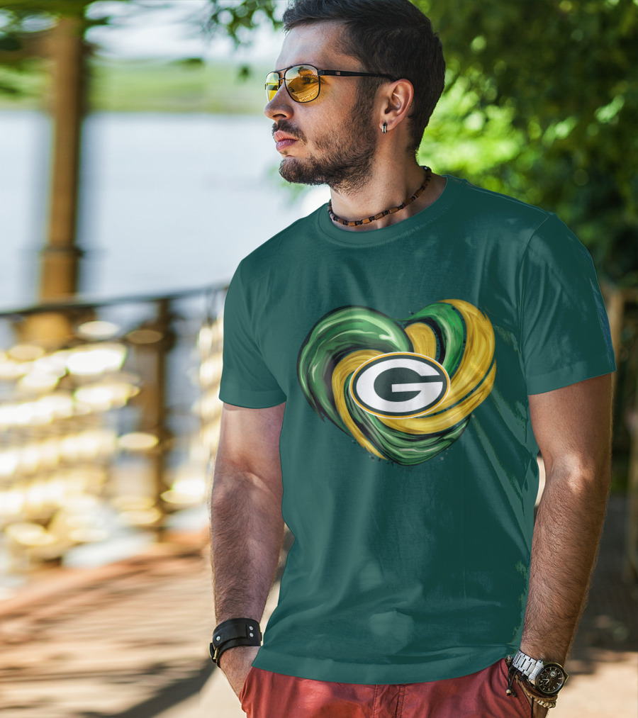 Green Bay Packers Heart Logo Swirl Tornado T-Shirt