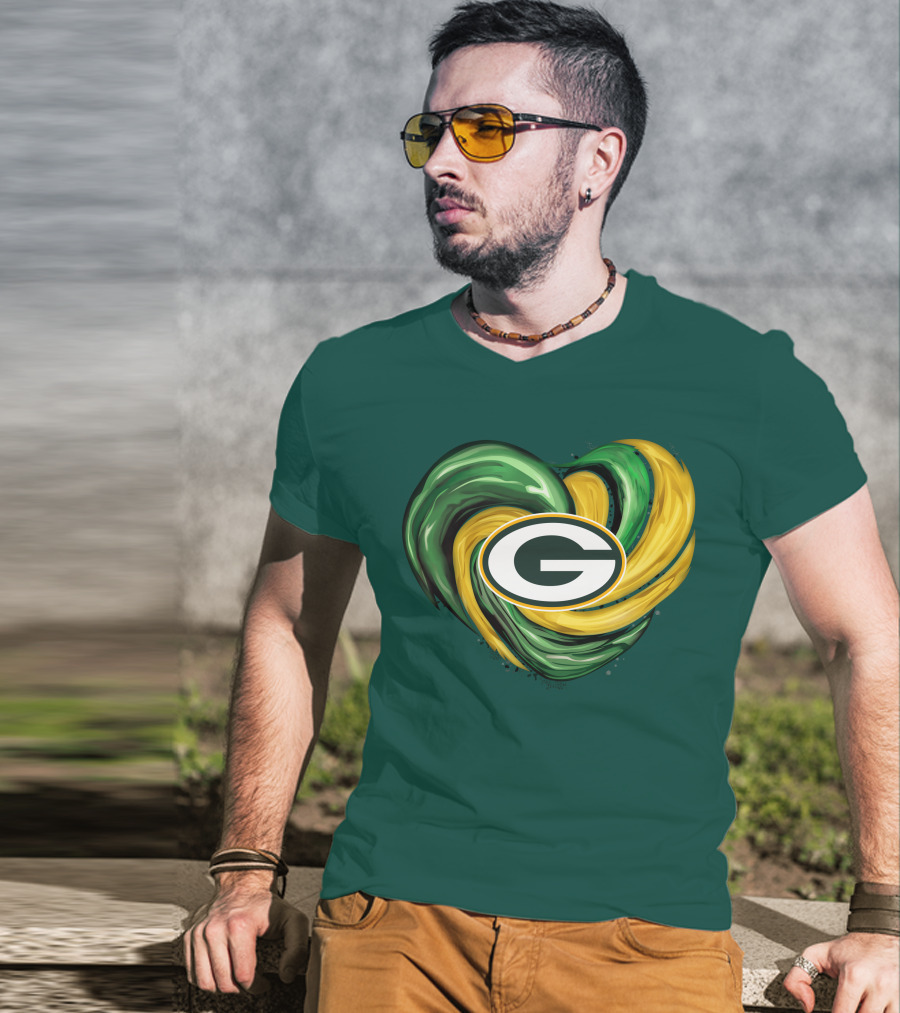 Green Bay Packers Heart Logo Swirl Tornado T-Shirt