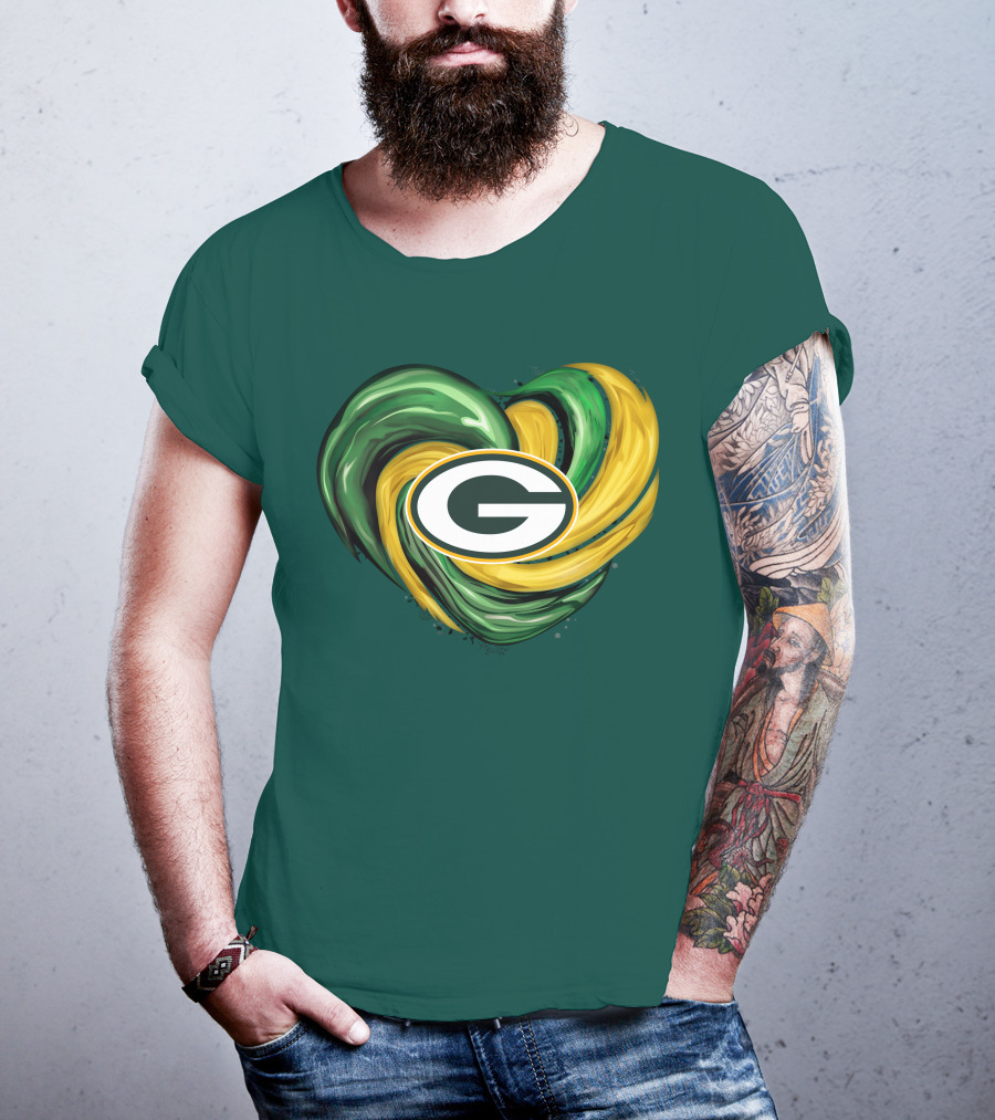Green Bay Packers Heart Logo Swirl Tornado T-Shirt