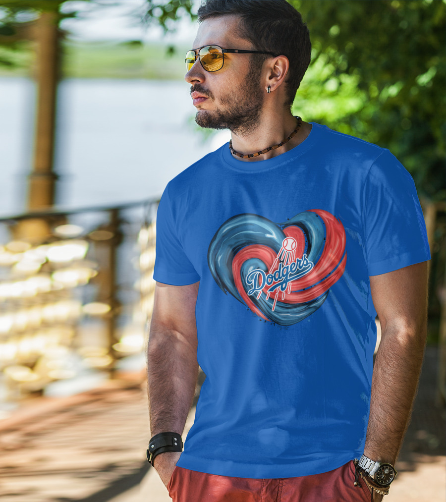 Dodgers Tornado Heart Blue Red Swirl Baseball T-Shirt