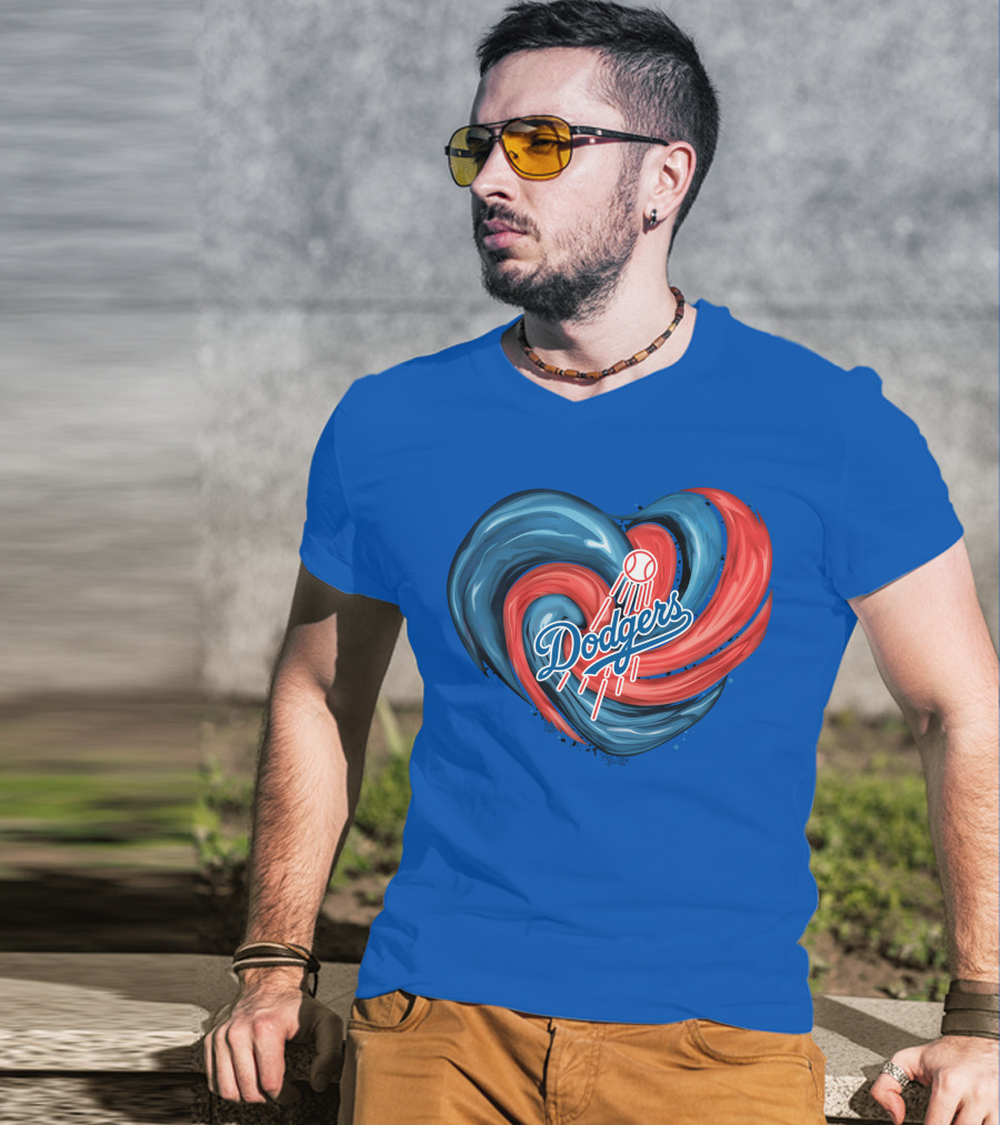 Dodgers Tornado Heart Blue Red Swirl Baseball T-Shirt