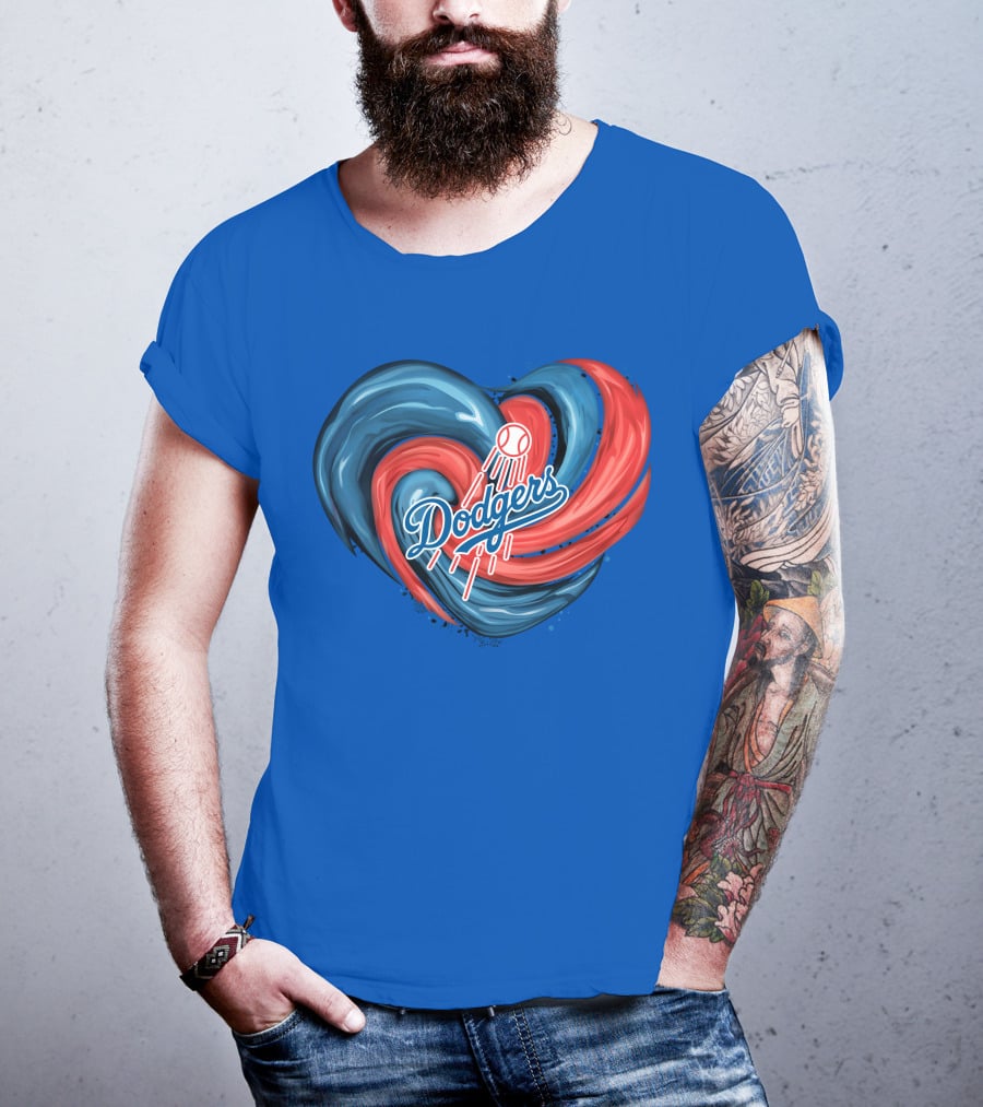 Dodgers Tornado Heart Blue Red Swirl Baseball T-Shirt
