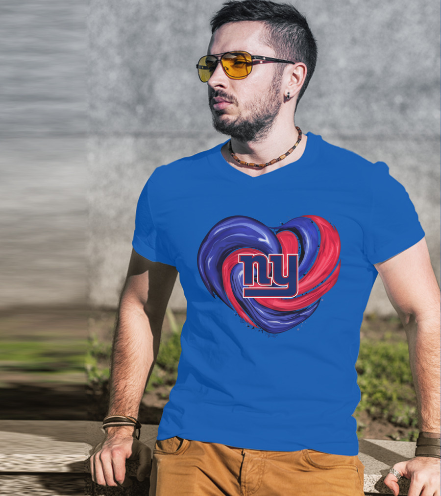New York Giants Tornado Heart NY Logo Blue Red Swirl T-Shirt