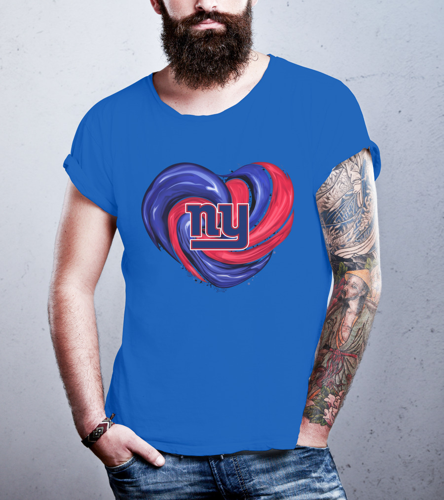 New York Giants Tornado Heart NY Logo Blue Red Swirl T-Shirt