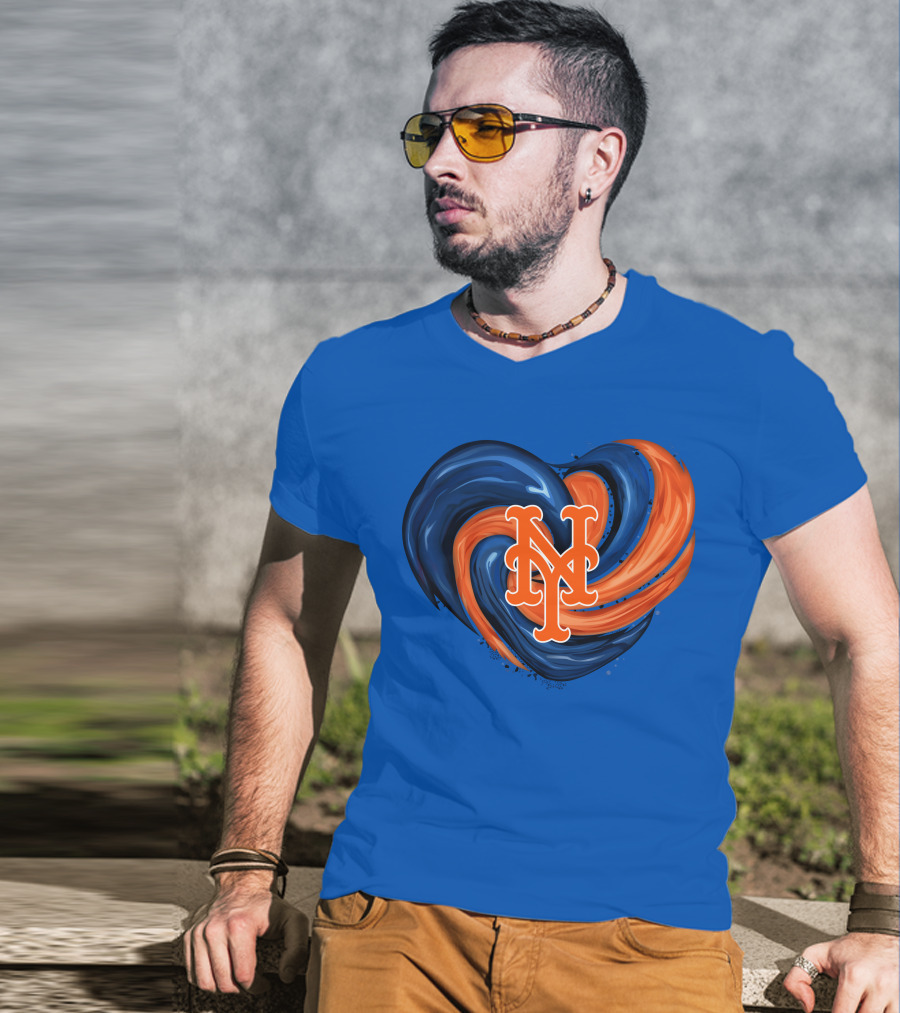 New York Mets Heart Swirl Icon Emblem T-Shirt