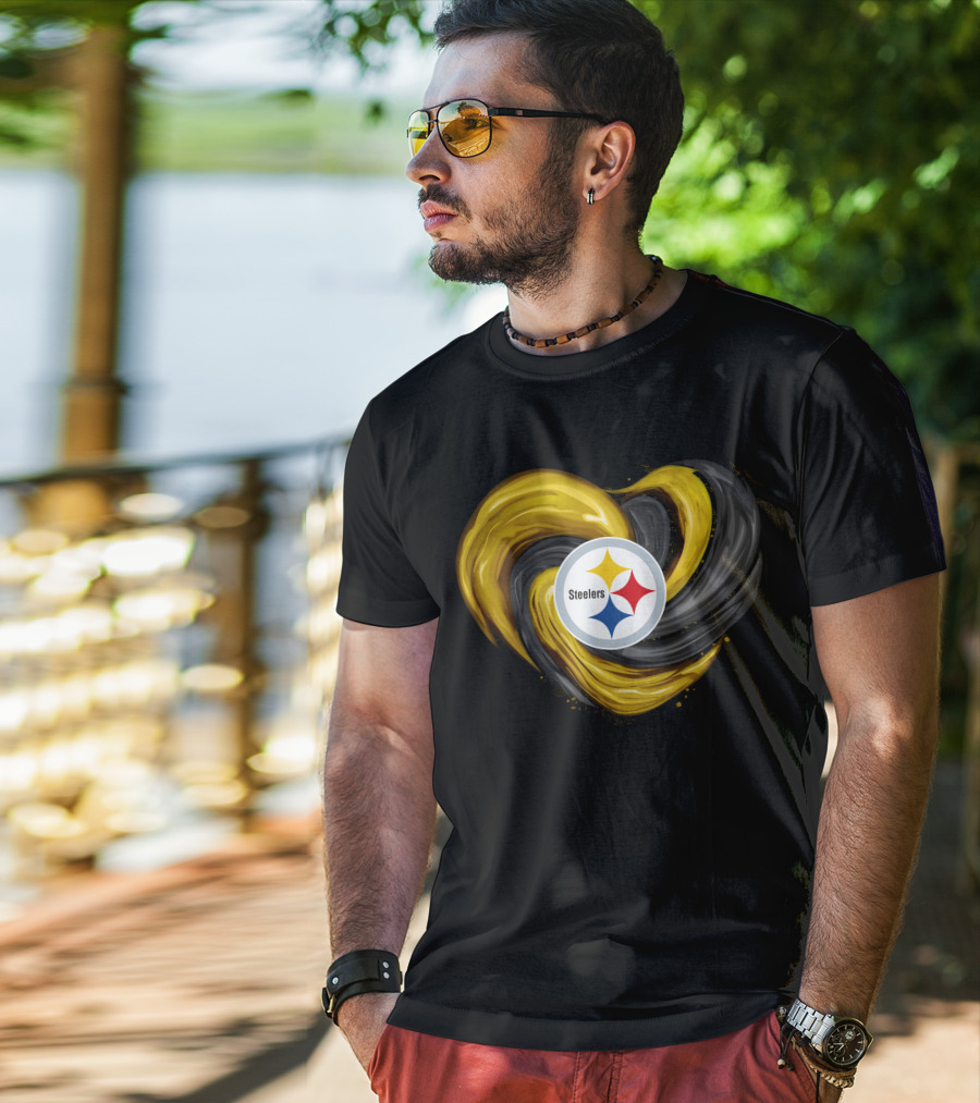 Steelers Tornado Heart Black And Gold Swirl T-Shirt