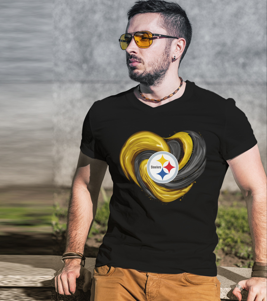 Steelers Tornado Heart Black And Gold Swirl T-Shirt