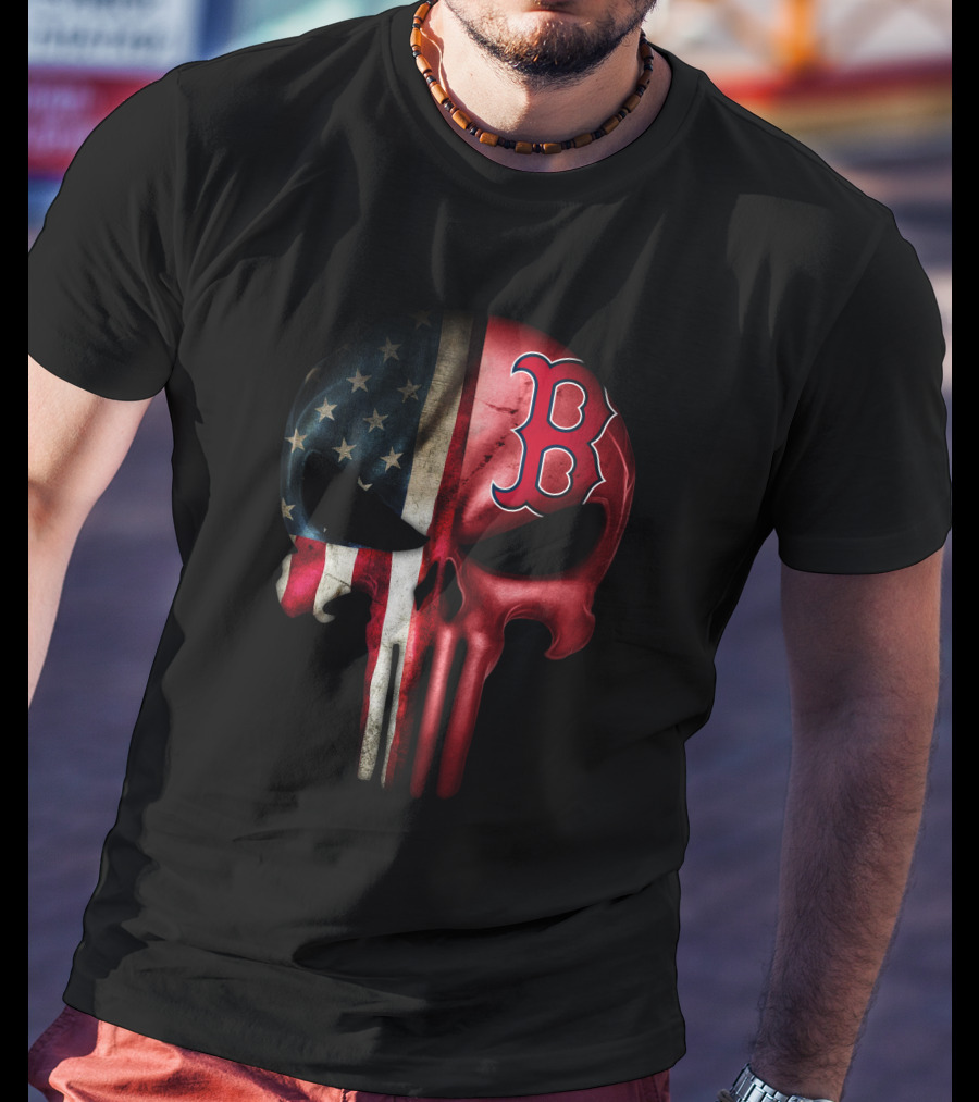 The Punisher Skull American Flag Boston Red Sox T-Shirt