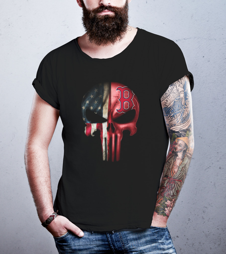 The Punisher Skull American Flag Boston Red Sox T-Shirt
